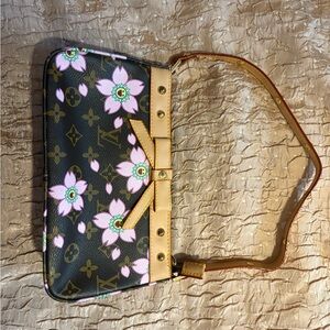 Louis Vuitton Black and Pink Floral Shoulder Bag